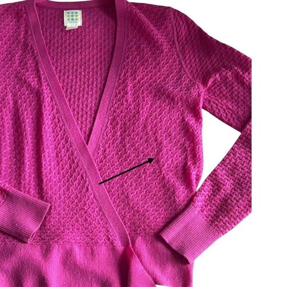 Title Nine Washable Wool tie front Sweater Cardigan Size Large Fuscia Pink - Picture 4 of 4